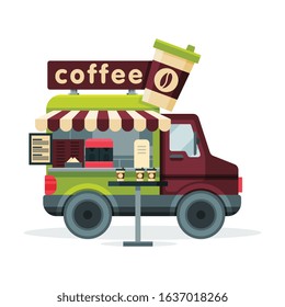 Coffee Truck, Street Meal Van, Mobile Shop Vector Illustration