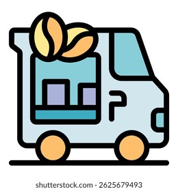 Coffee truck transporting roasted beans and packages, offering mobile brewing and delivery services