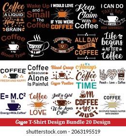 Coffee t-shirt design bundle. Coffee Quote vector lettering, typography. Vector print quotes for t-shirt