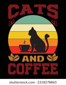 coffee t-shirt design, vintage, cat, mom, 