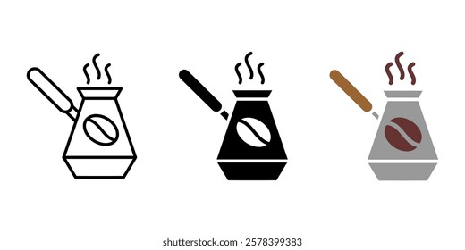 Coffee turk with grain icon. Traditional Turkish coffee pot illustration. Caffeine drink brewing sign.