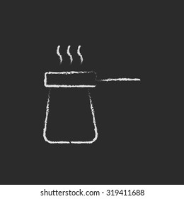Coffee turk hand drawn in chalk on a blackboard vector white icon isolated on a black background.