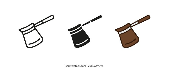 Coffee turk icon. Traditional cezve vector illustration. Antique brewing tool symbol. Copper espresso maker sign. Barista kitchen equipment concept.