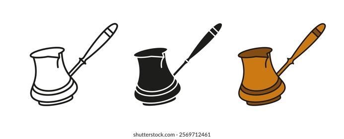 Coffee turk icon. Turkish coffee pot vector illustration. Traditional oriental coffee symbol. Arabic espresso beverage sign. Roasted coffee aroma vintage turk pictogram. Turkish hot drink concept.