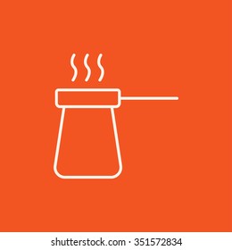 Coffee turk line icon for web, mobile and infographics. Vector white icon isolated on red background.