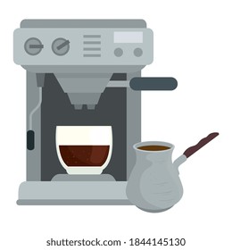 coffee turkish jar and machine with glass cup design of drink caffeine breakfast and beverage theme Vector illustration