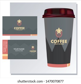 the coffee turtle logo with a cup and business card template
