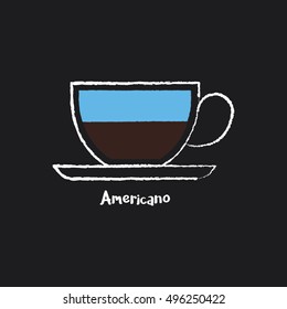 Coffee types : americano icon in chalk style