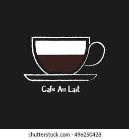 Coffee types : cafe au lait icon in chalk style