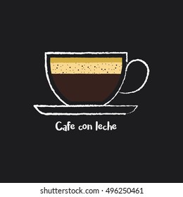 Coffee types : cafe con leche icon in chalk style