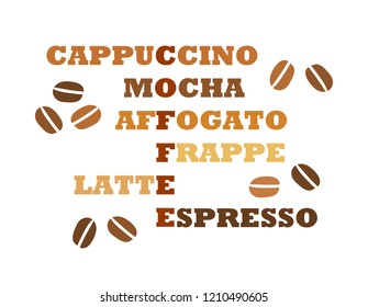 Coffee types crossword design. Vector illustration