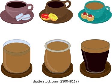 Coffee types in cups and glasses collection vector illustration