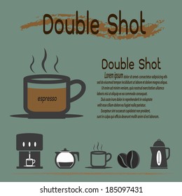 Coffee types, Double Shot coffee and their preparation Infographic,Vector illustration.