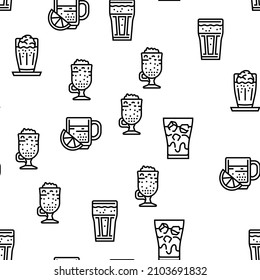 Coffee Types Energy Morning Drink Vector Seamless Pattern Thin Line Illustration