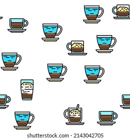 Coffee Types Energy Morning Drink Vector Seamless Pattern Thin Line Illustration