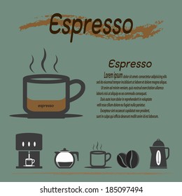 Coffee types, Espresso coffee and their preparation Infographic,Vector illustration.