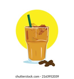 Coffee types, ice latte vector illustration.