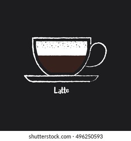 Coffee types : latte icon in chalk style