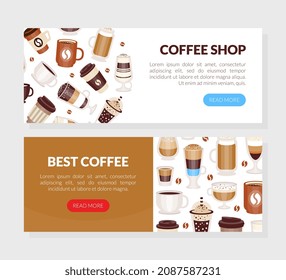 Coffee Types Poured in Mug and Cup Vector Landing Page Template