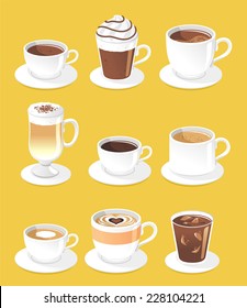 Coffee types set, vector illustration cartoon.