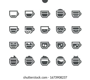 Coffee types UI Pixel Perfect Well-crafted Vector Solid Icons 48x48 Ready for 24x24 Grid for Web Graphics and Apps. Simple Minimal Pictogram