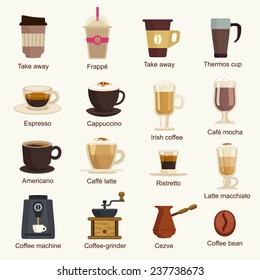 Coffee types vector set