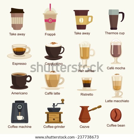 Coffee types vector set