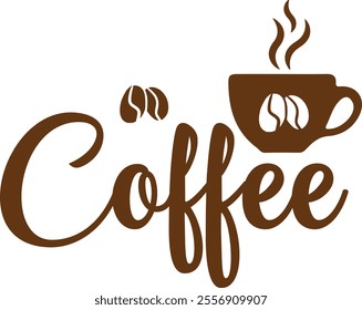 Coffee typography clip art design on plain white transparent isolated background for card, shirt, hoodie, sweatshirt, apparel, card, tag, mug, icon, poster or badge