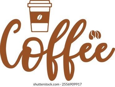 Coffee typography clip art design on plain white transparent isolated background for card, shirt, hoodie, sweatshirt, apparel, card, tag, mug, icon, poster or badge