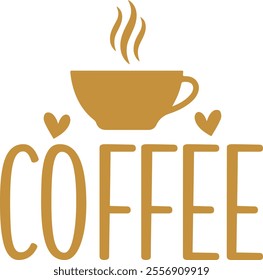 Coffee typography clip art design on plain white transparent isolated background for card, shirt, hoodie, sweatshirt, apparel, card, tag, mug, icon, poster or badge