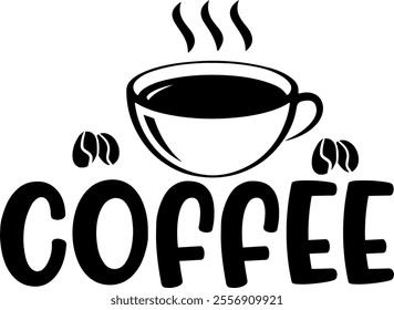 Coffee typography clip art design on plain white transparent isolated background for card, shirt, hoodie, sweatshirt, apparel, card, tag, mug, icon, poster or badge