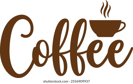 Coffee typography clip art design on plain white transparent isolated background for card, shirt, hoodie, sweatshirt, apparel, card, tag, mug, icon, poster or badge