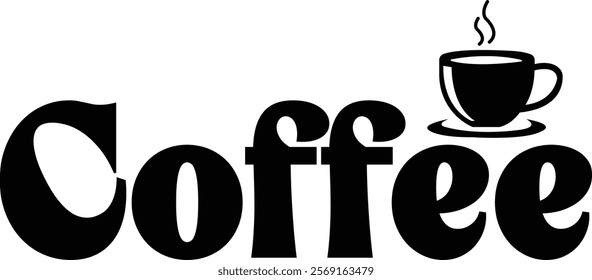 Coffee typography clip art design on plain white transparent isolated background for card, shirt, hoodie, sweatshirt, apparel, card, tag, mug, icon, poster or badge