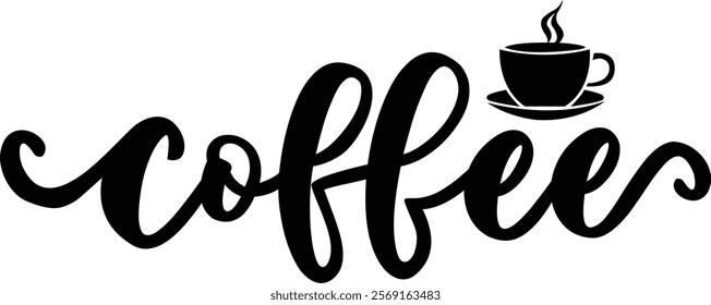 Coffee typography clip art design on plain white transparent isolated background for card, shirt, hoodie, sweatshirt, apparel, card, tag, mug, icon, poster or badge