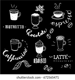  Coffee typography and illustration set