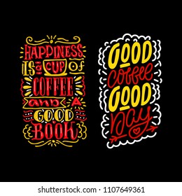 Coffee typography set. Hand drawn lettering poster. Vector illusration.