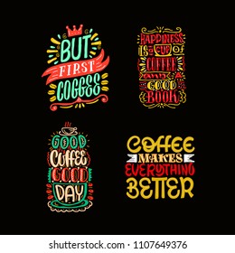 Coffee typography set. Hand drawn lettering poster. Vector illusration.