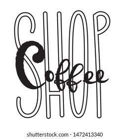 Coffee typography sign. Coffee text for decoration, shop, café, cup, machine. Cafe sign template. Coffee box lettering hand drawn. Calligraphy for logo unique. Decorative type for home, print.
