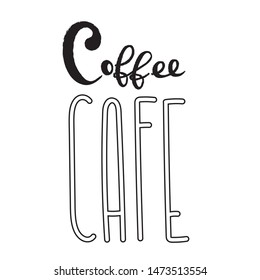 Coffee typography sign. Coffee text for decoration, shop, café, cup, machine. Cafe sign template. Coffee box lettering hand drawn. Calligraphy for coffee logo unique. Decorative type for home, print.

