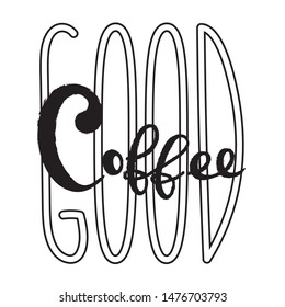 Coffee typography sign. Coffee text for decoration, shop, café, cup, machine. Cafe sign template. Coffee box lettering hand drawn. Calligraphy for coffee logo unique. Decorative type for home, print.
