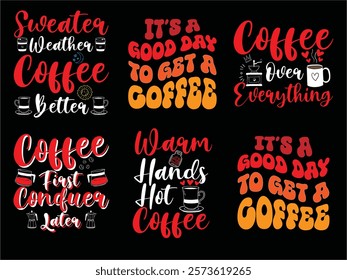 Coffee typography t-shirt design combo vector quotes with hand drawn lettering t shirt for pod. Print on mugs, tees, sticker, bags, poster, template, banner. Saved in EPS 10