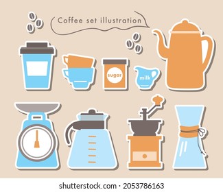 Coffee utensil illustration material set