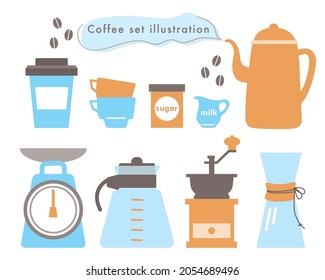 Coffee utensil illustration material set