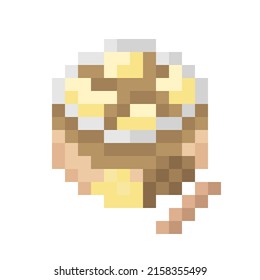 Pintura de píxel de café y helado de vainilla. Ilustración vectorial.