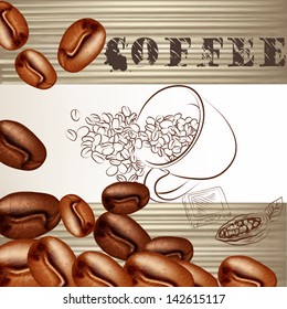 Coffee  vector  background with frosted coffee grains on a white