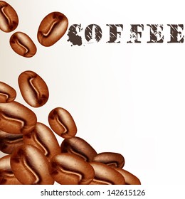 Coffee  vector  background with frosted coffee grains on a white