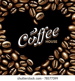 Coffee vector background with heart-shaped place for your logo or text.