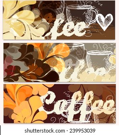 Coffee vector backgrounds set with  grunge elements 