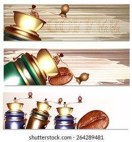 Coffee vector backgrounds set with coffee mill