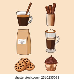 Coffee Café Vector Clip Art Set of Elements - Modern Style